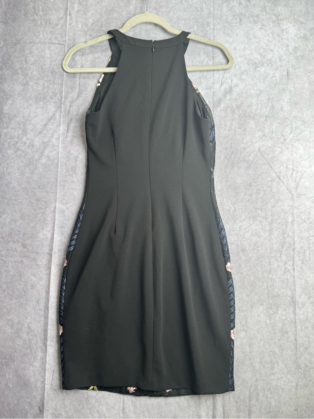 Guess Y2K Embroidered Mesh Halter Mini Dress Black Floral Bodycon Size 4 - Picture 7 of 9
